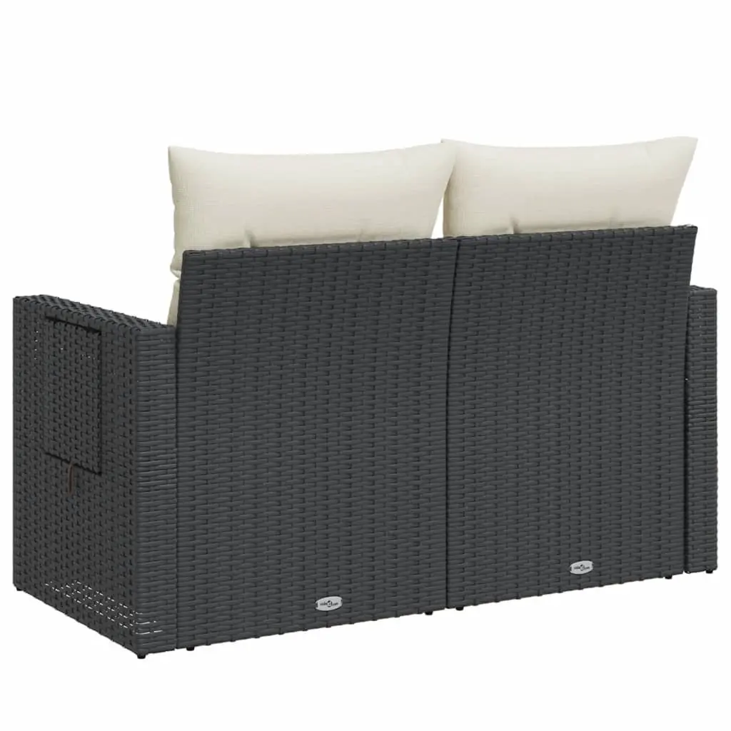2-Seater Garden Sofa Outdoor Lounge Chair with Cushions Black PE Rattan