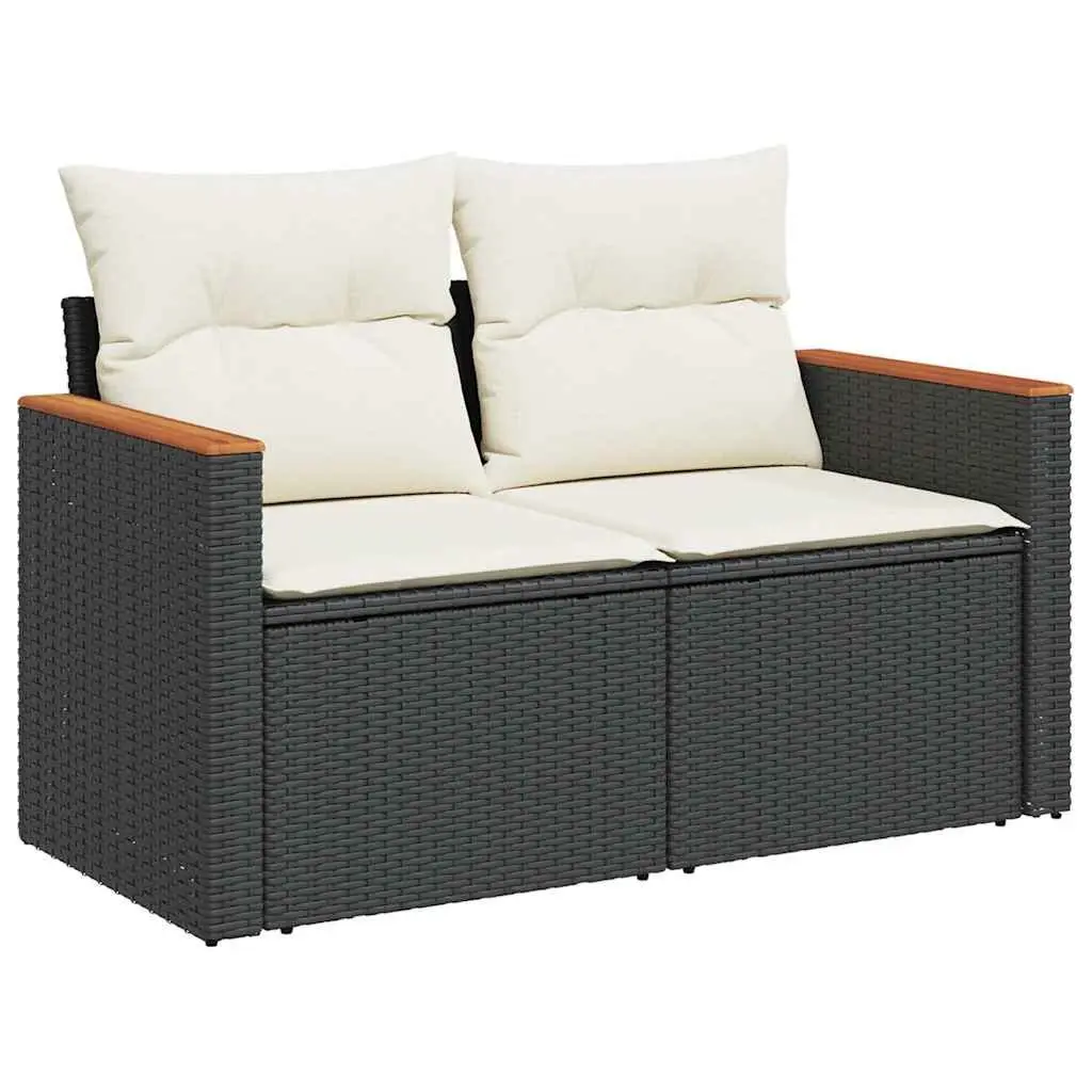 2-Seater Garden Sofa with Cushions Outdoor Patio Furniture Black Poly Rattan