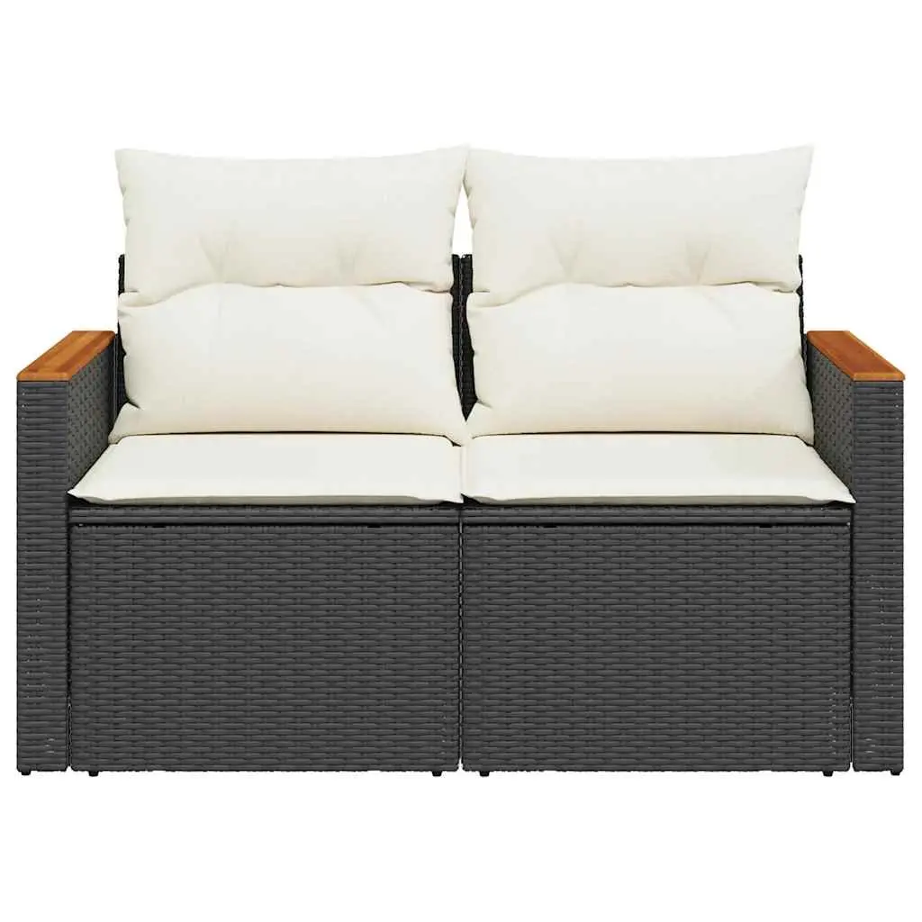 2-Seater Garden Sofa with Cushions Outdoor Patio Furniture Black Poly Rattan