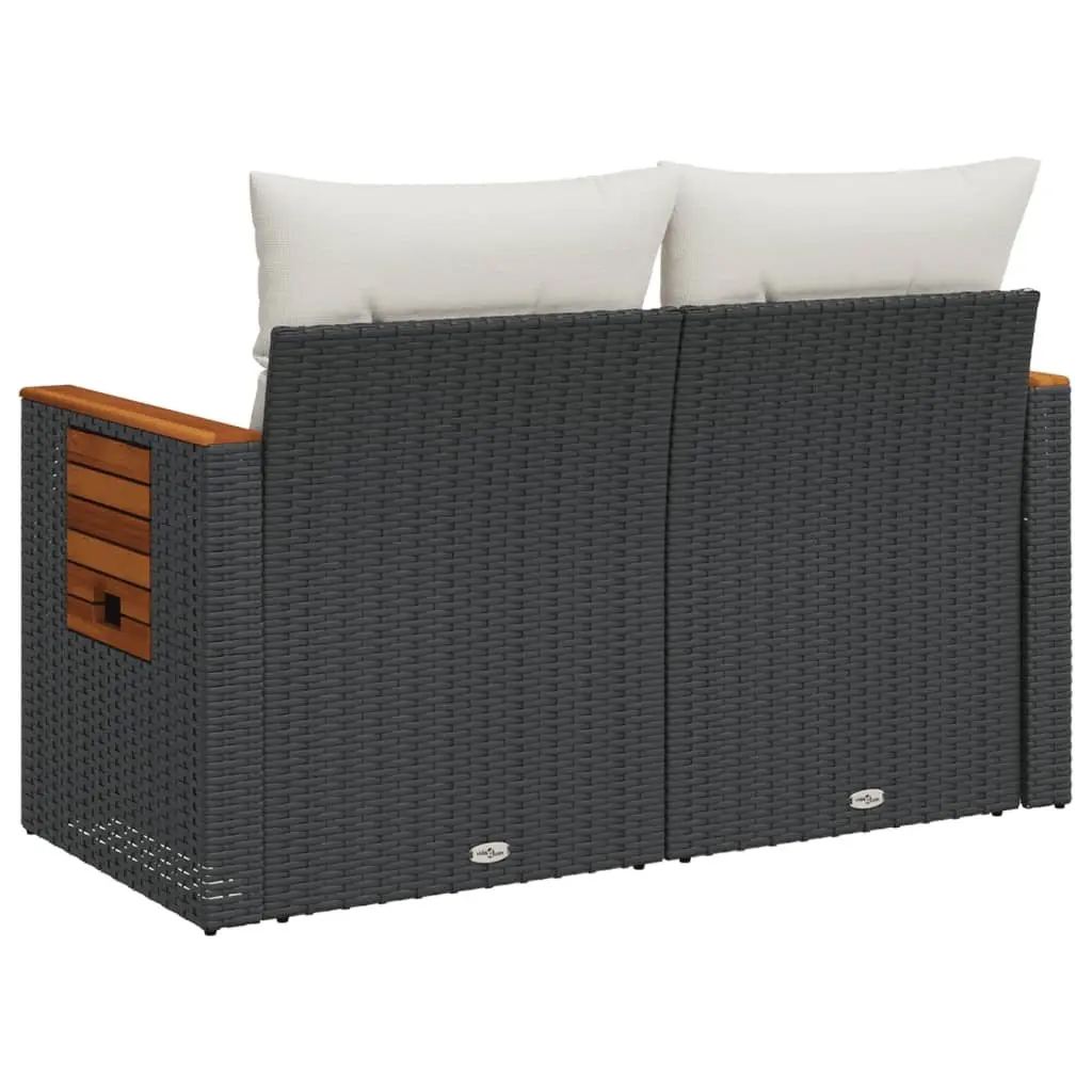 2-Seater Garden Sofa with Cushions Foldable Side Table Black Poly Rattan