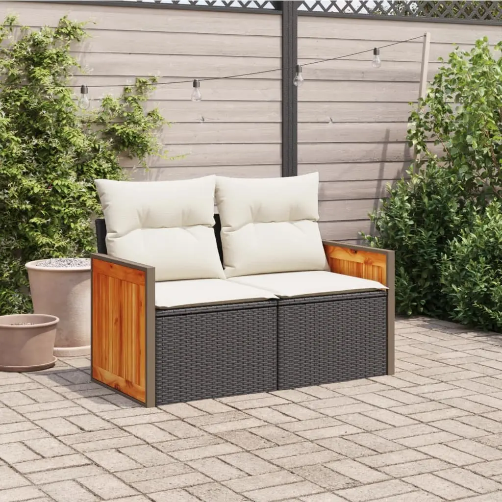 2-Seater Garden Sofa Outdoor Patio Furniture Black Rattan with Cushions