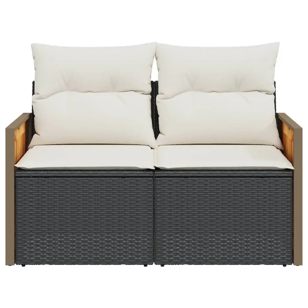 2-Seater Garden Sofa Outdoor Patio Furniture Black Rattan with Cushions