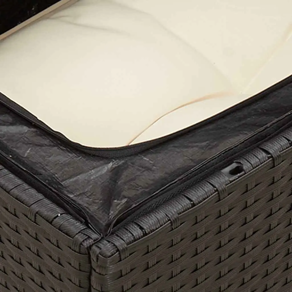 Garden Chair Armless Outdoor Seating with Cushions Black Poly Rattan Storage