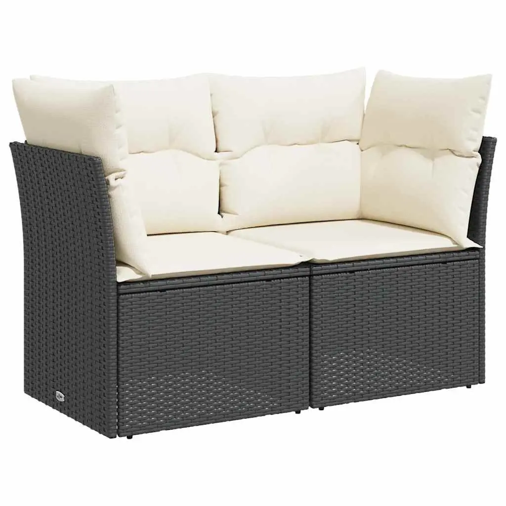 Outdoor Lounge Seat Black Rattan 2 Seater Sofa with Cushions and Storage