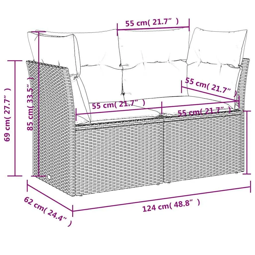 Outdoor Lounge Seat Black Rattan 2 Seater Sofa with Cushions and Storage