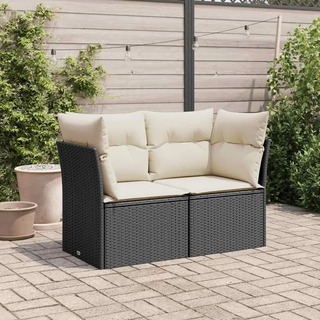 Outdoor Lounge Seat Black Rattan 2 Seater Sofa with Cushions and Storage