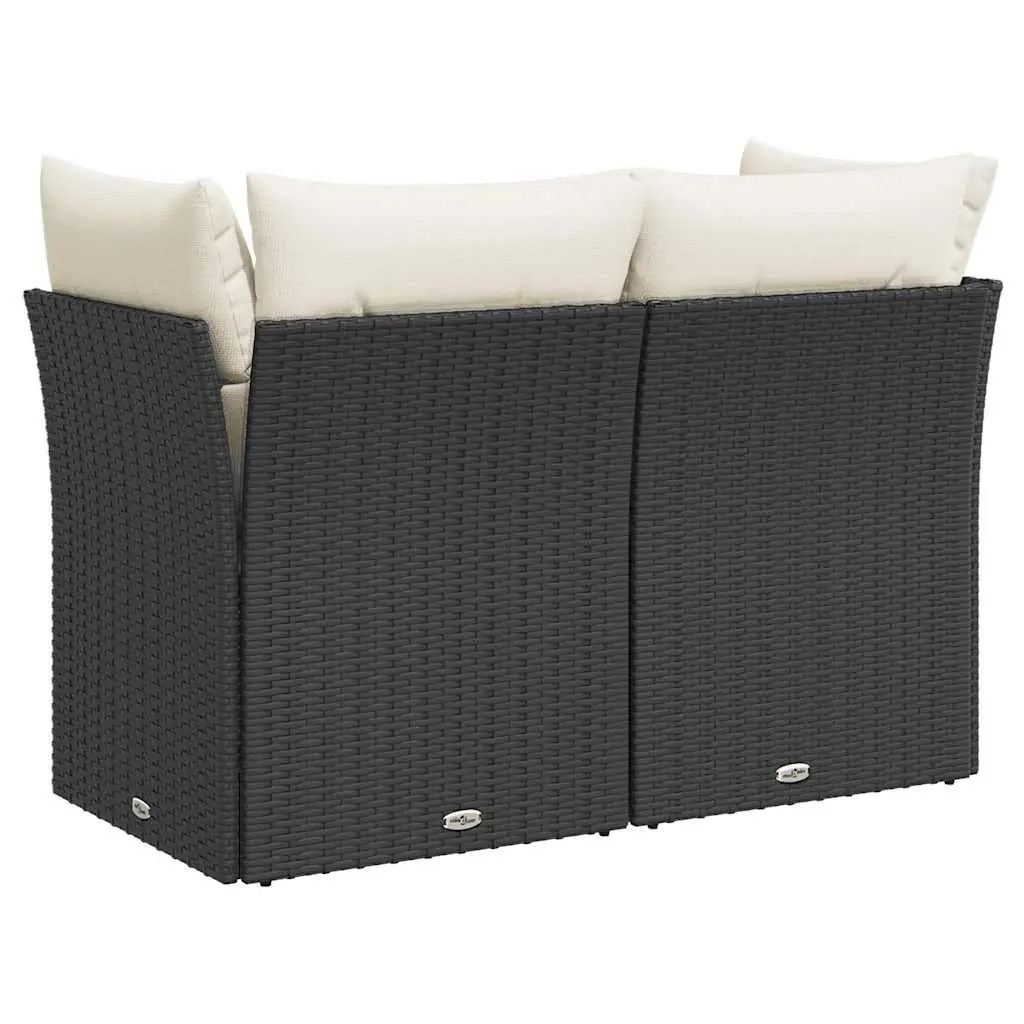 Outdoor Lounge Seat Black Rattan 2 Seater Sofa with Cushions and Storage