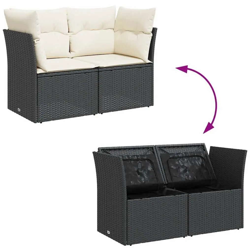 Outdoor Lounge Seat Black Rattan 2 Seater Sofa with Cushions and Storage