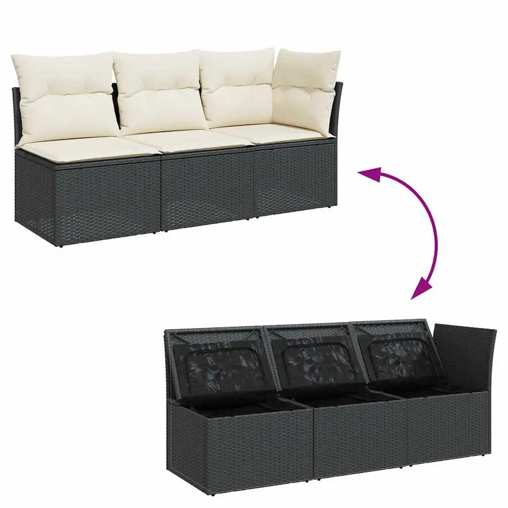 3-Seater Outdoor Garden Sofa with Storage Cushions Modular Patio Seating Black