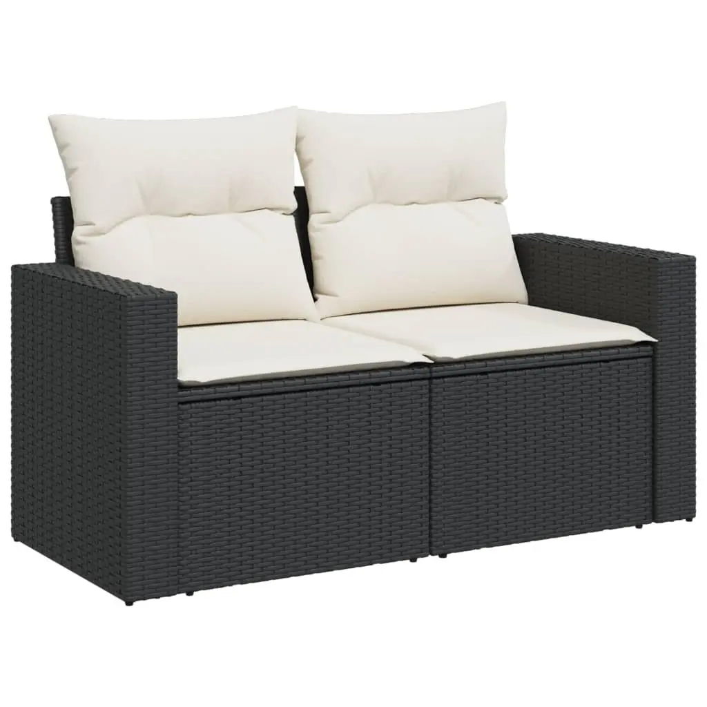 2-Seater Garden Sofa Black Poly Rattan with Storage Cushions