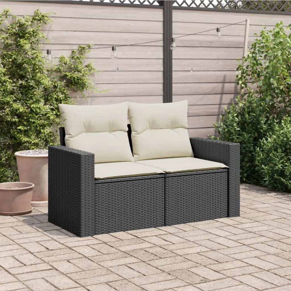 2-Seater Garden Sofa Black Poly Rattan with Storage Cushions