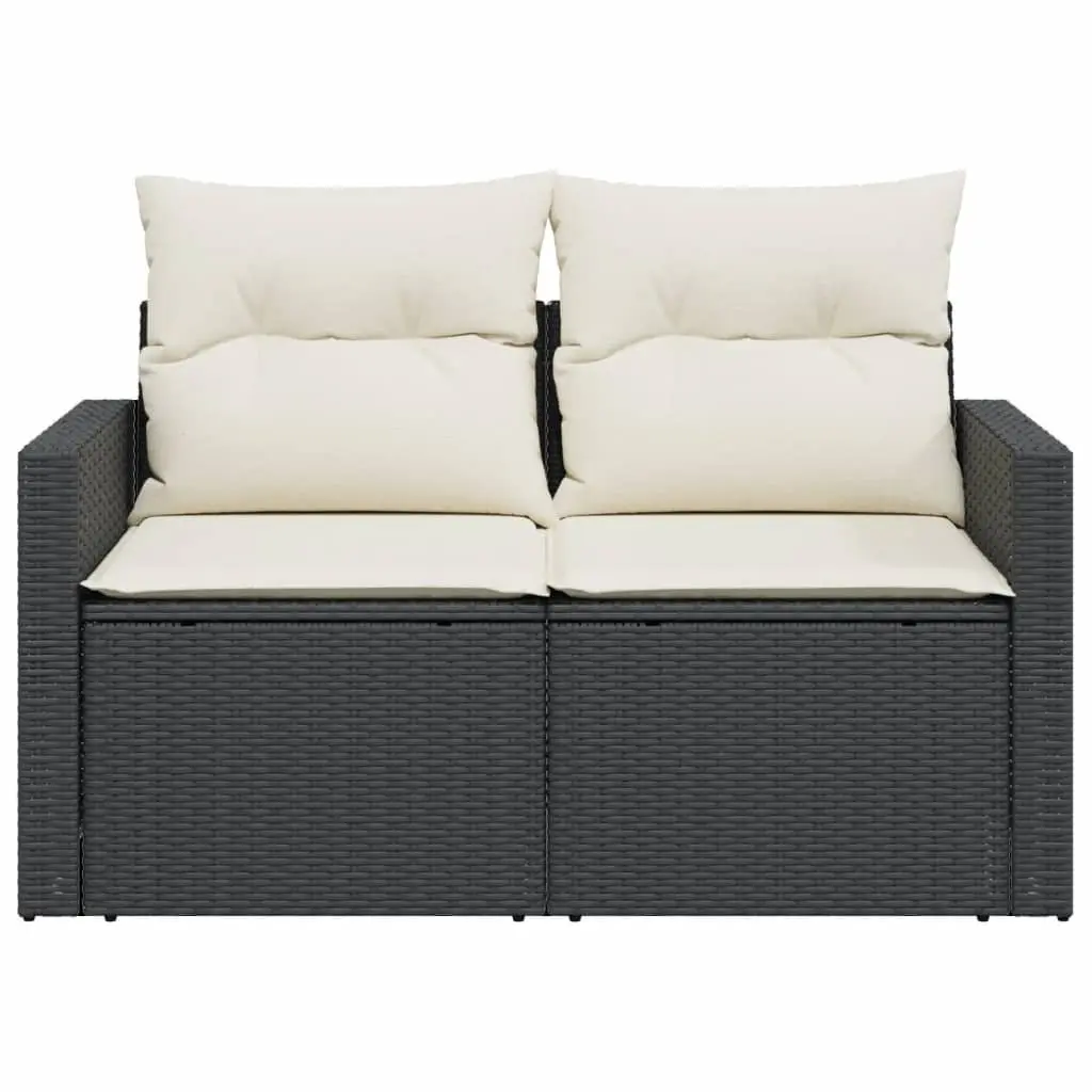 2-Seater Garden Sofa Black Poly Rattan with Storage Cushions