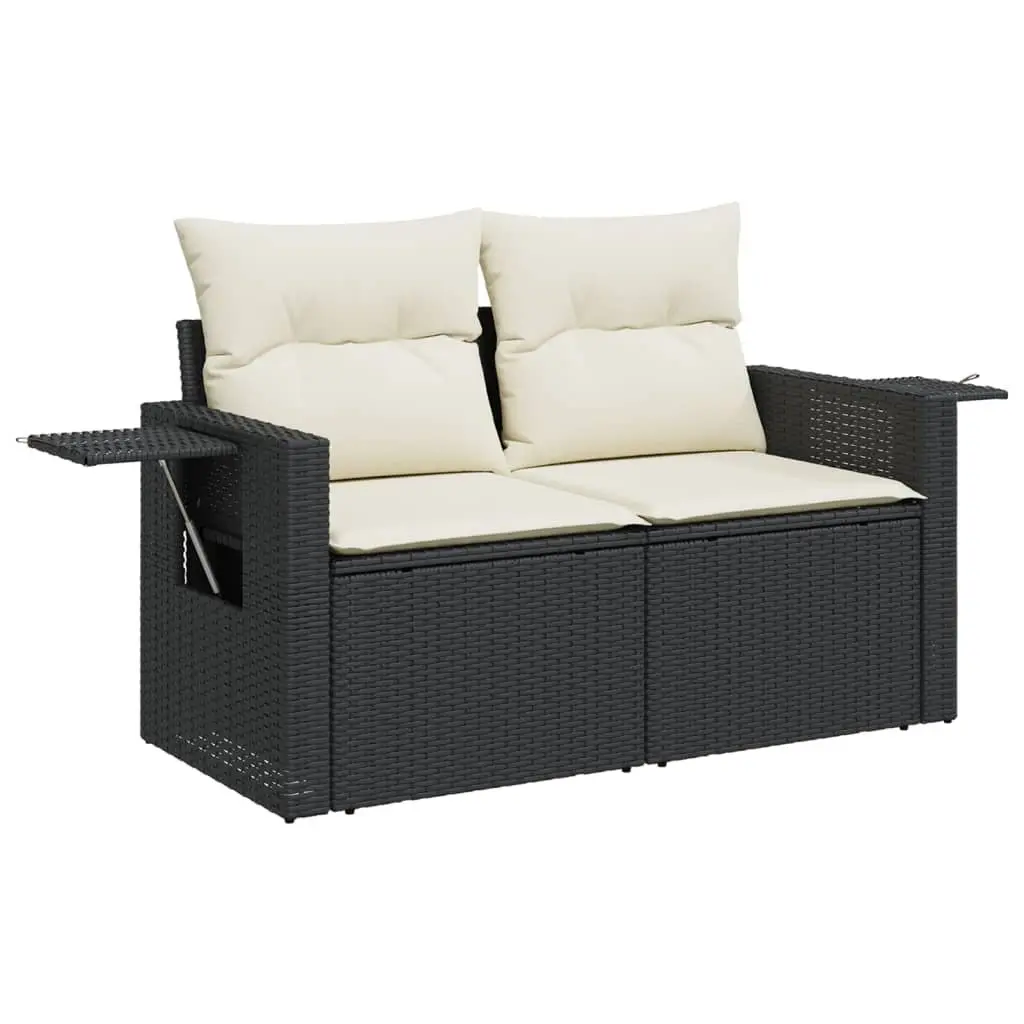 2-Seater Garden Sofa Outdoor Furniture with Cushions Rattan Design Black