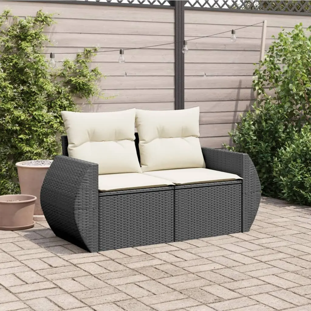 2-Seater Outdoor Sofa Black PE Rattan with Storage Cushions