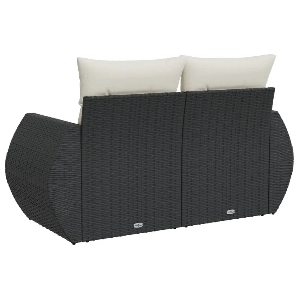 2-Seater Outdoor Sofa Black PE Rattan with Storage Cushions