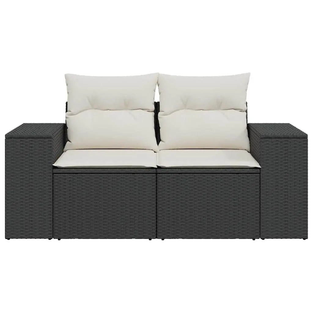 2-Seater Garden Sofa with Cushions Storage Black Poly Rattan