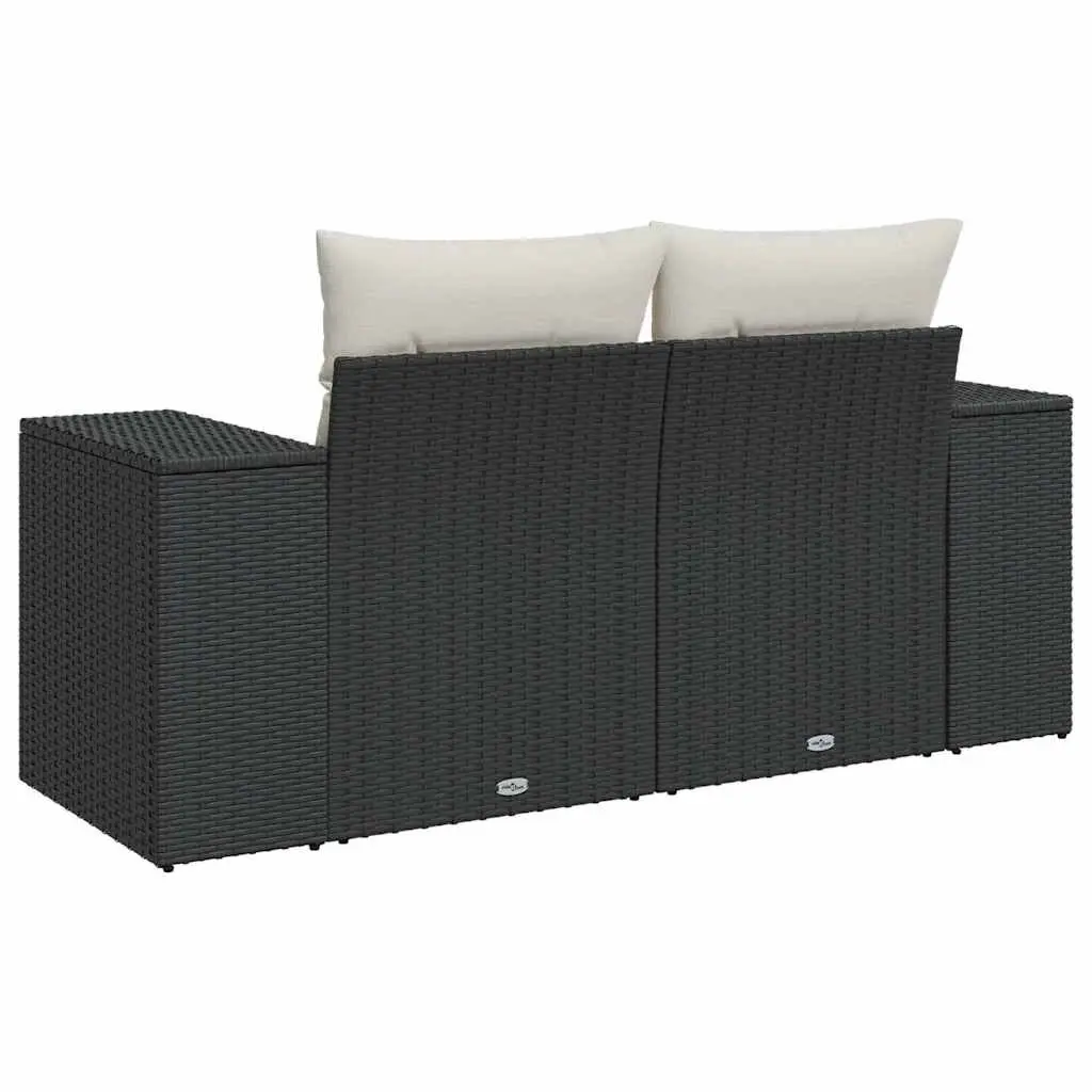 2-Seater Garden Sofa with Cushions Storage Black Poly Rattan