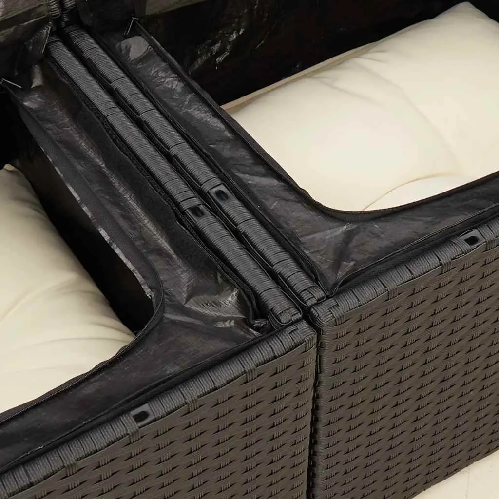 2-Seater Garden Sofa with Cushions Storage Black Poly Rattan