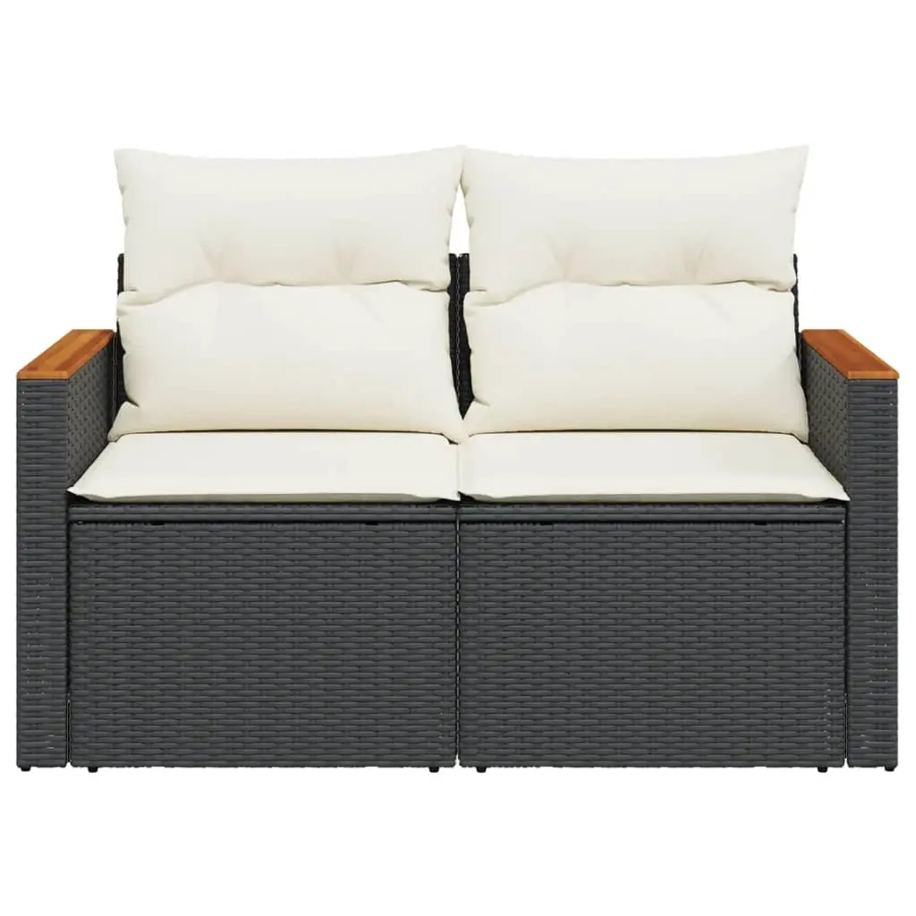 Outdoor Sofa 2-Seater Garden Furniture with Cushions and Storage Black Poly Rattan
