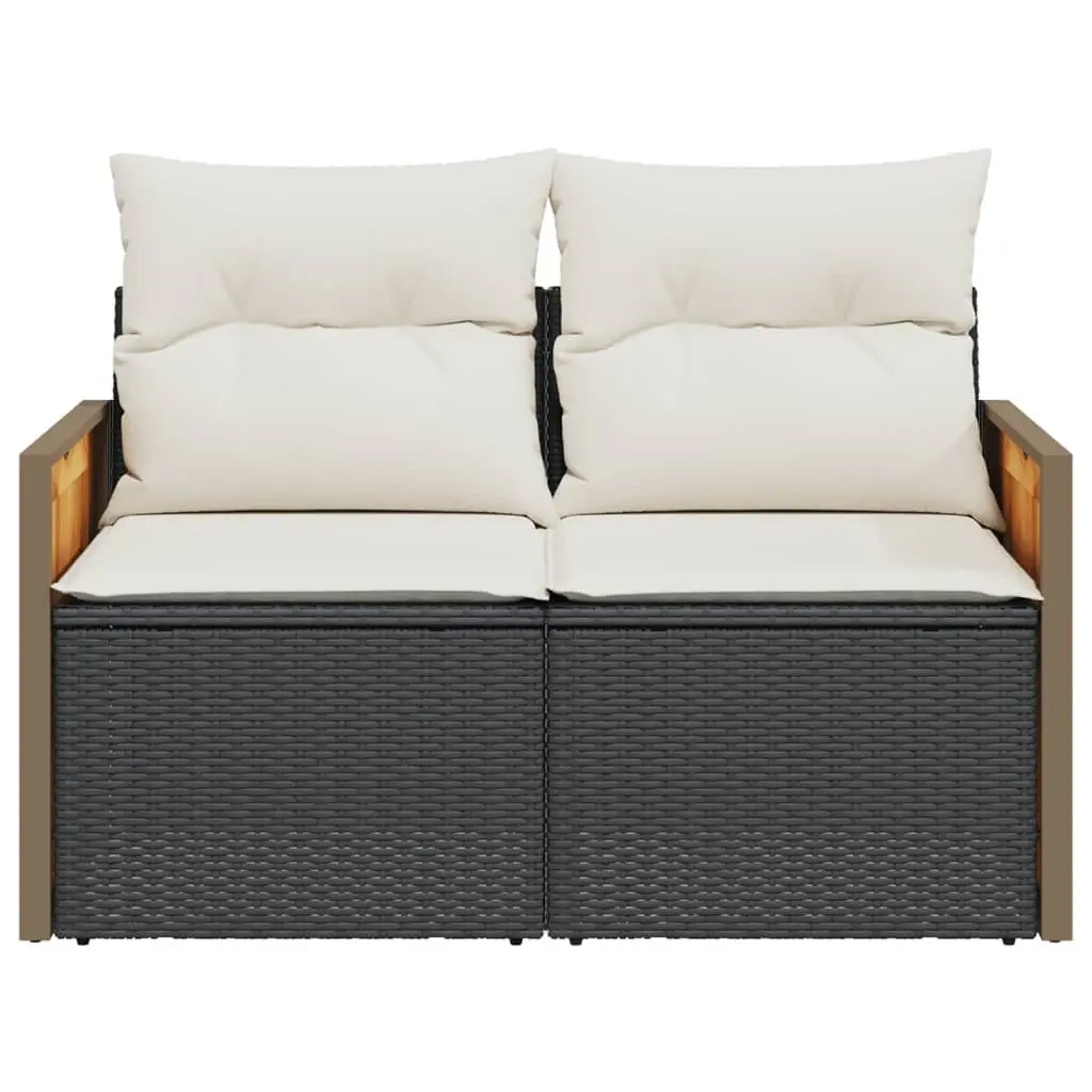 Outdoor Sofa 2-Seater Modular Black PE Rattan with Cushions and Storage