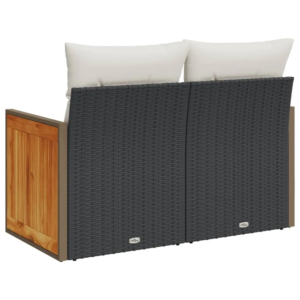 Outdoor Sofa 2-Seater Modular Black PE Rattan with Cushions and Storage
