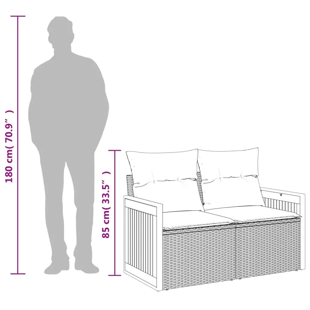 Outdoor Sofa 2-Seater Modular Black PE Rattan with Cushions and Storage