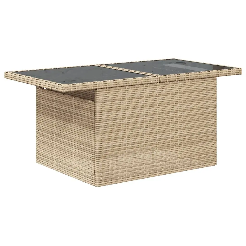 Garden Table with Adjustable Glass Top Outdoor Furniture Beige Poly Rattan