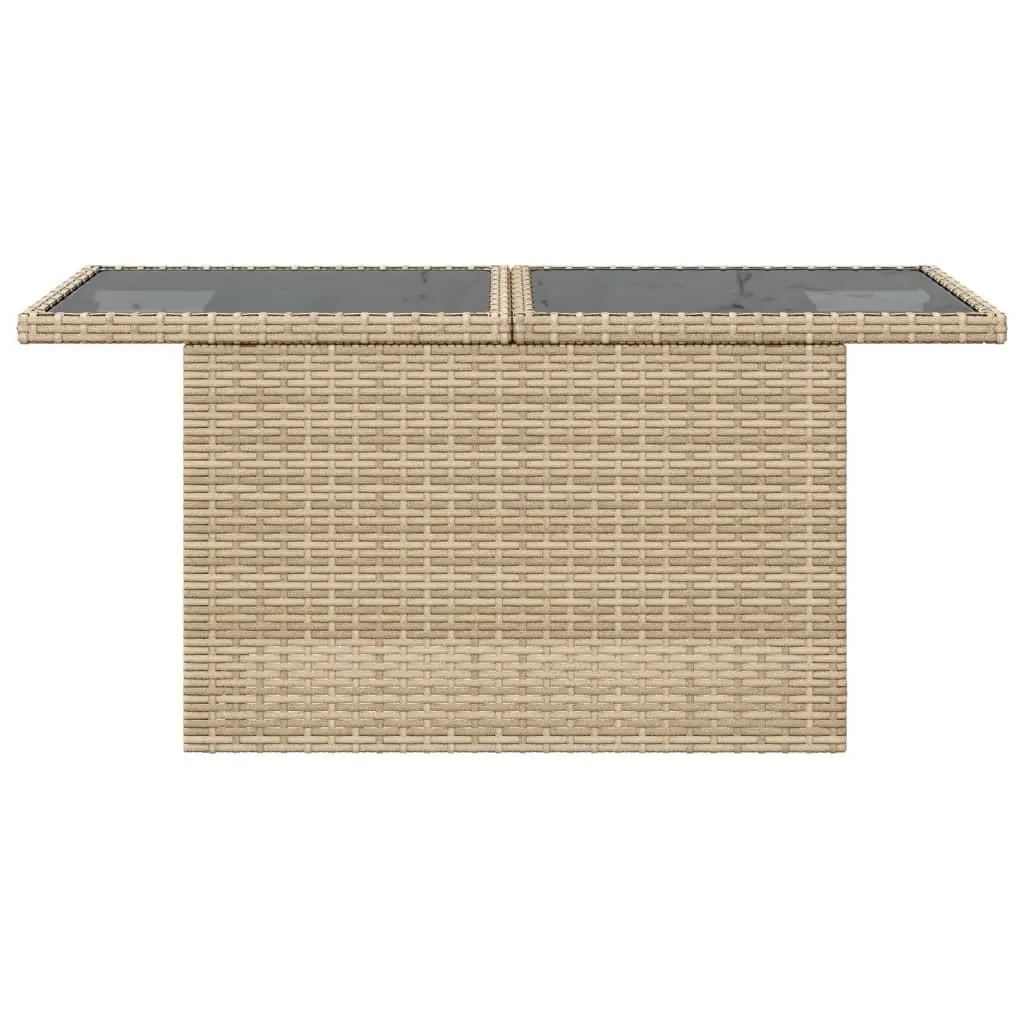 Garden Table with Adjustable Glass Top Outdoor Furniture Beige Poly Rattan