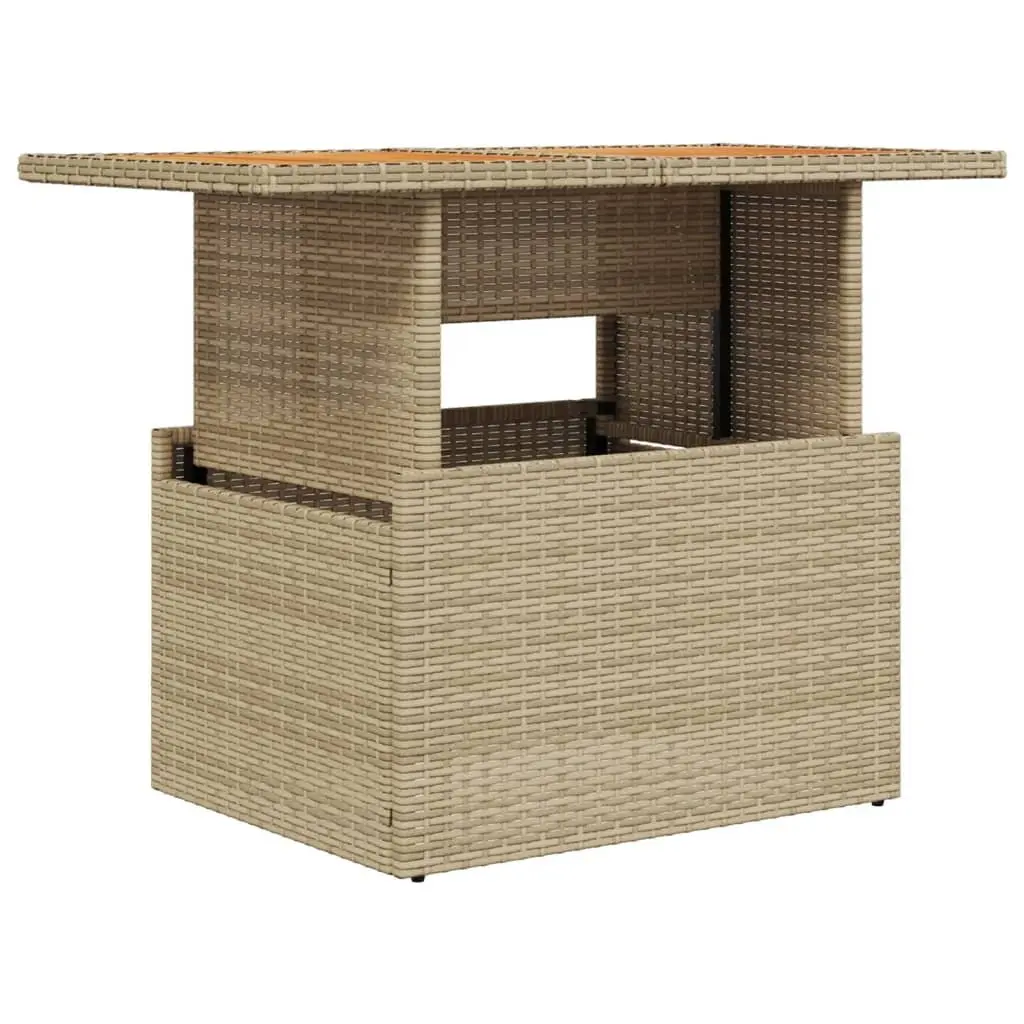 Garden Table Adjustable Top Beige Acacia Wood PE Rattan Outdoor Furniture 100x55x73 cm