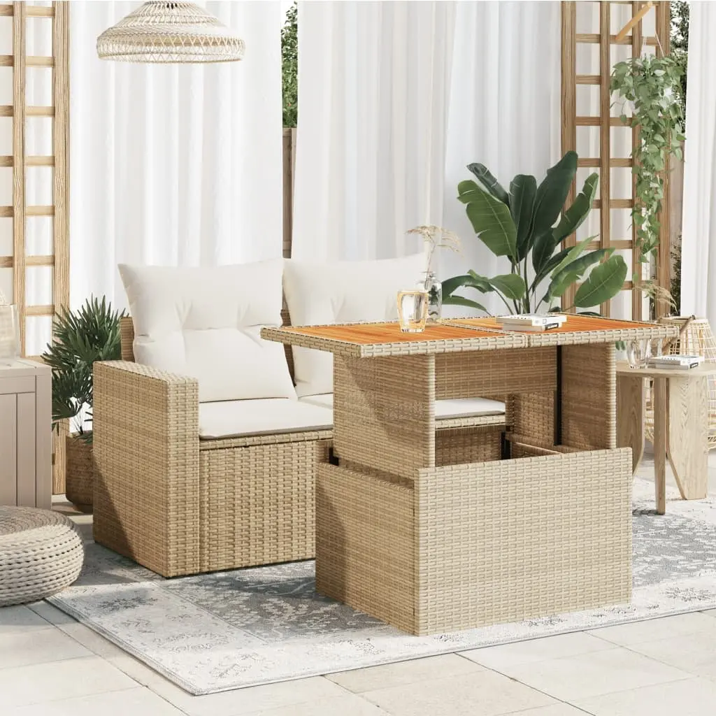 Garden Table Adjustable Top Beige Acacia Wood PE Rattan Outdoor Furniture 100x55x73 cm