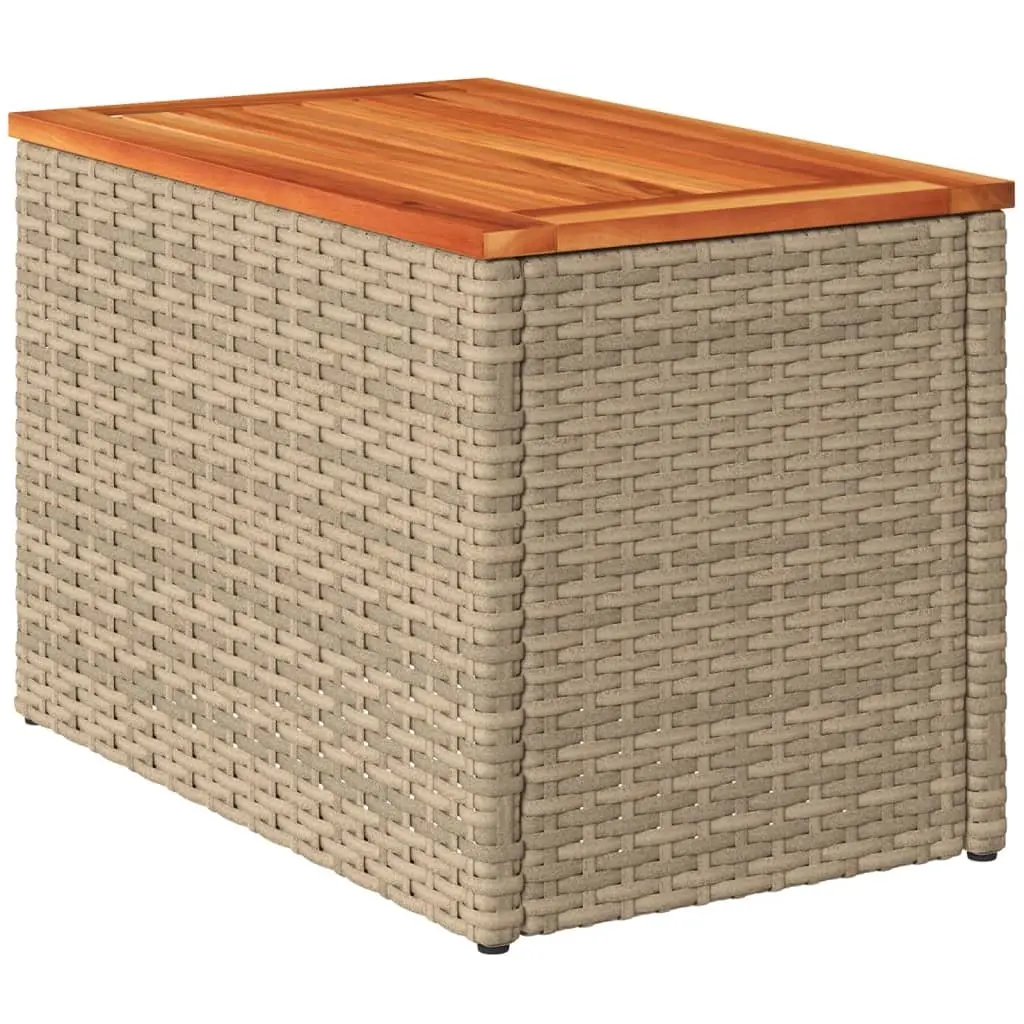 Garden Side Tables PE Rattan Frame Solid Wood Top Beige 2 Piece Set