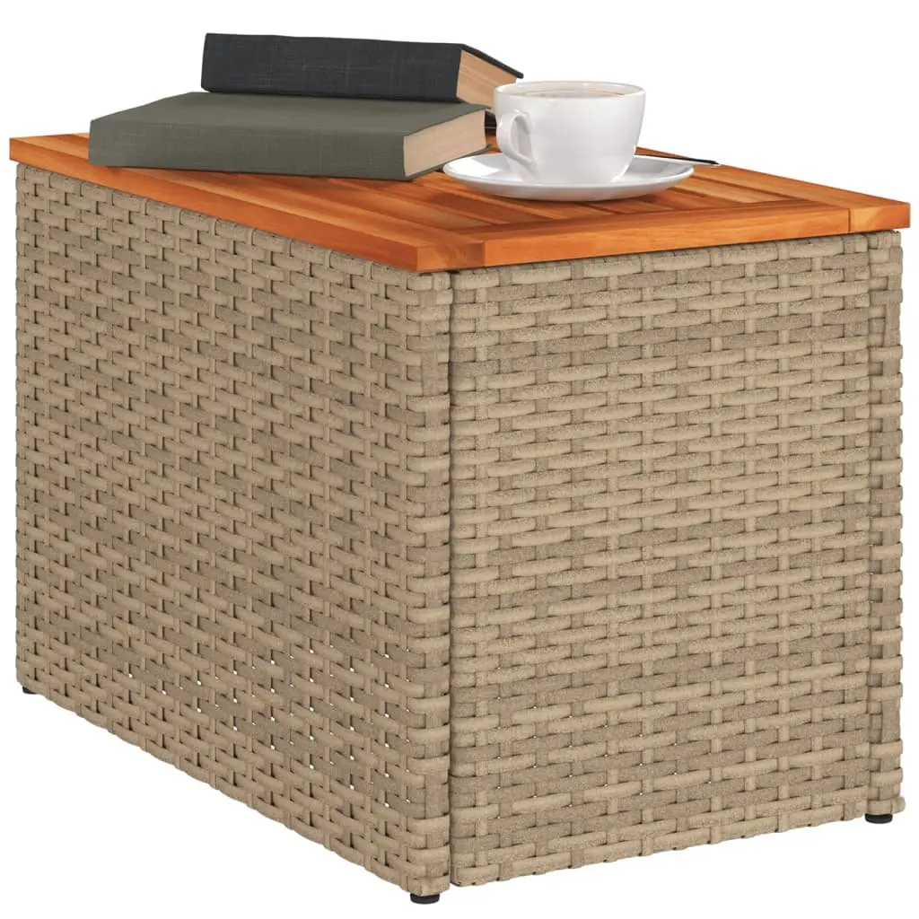 Garden Side Tables PE Rattan Frame Solid Wood Top Beige 2 Piece Set