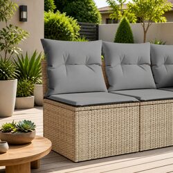 Outdoor Garden Sofa Armless Poly Rattan Modular Seating with Cushions Beige