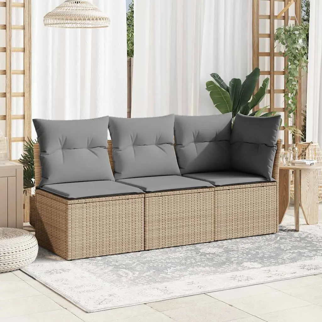 Garden Sofa Armless with Cushions Beige Poly Rattan Modular Outdoor Seating