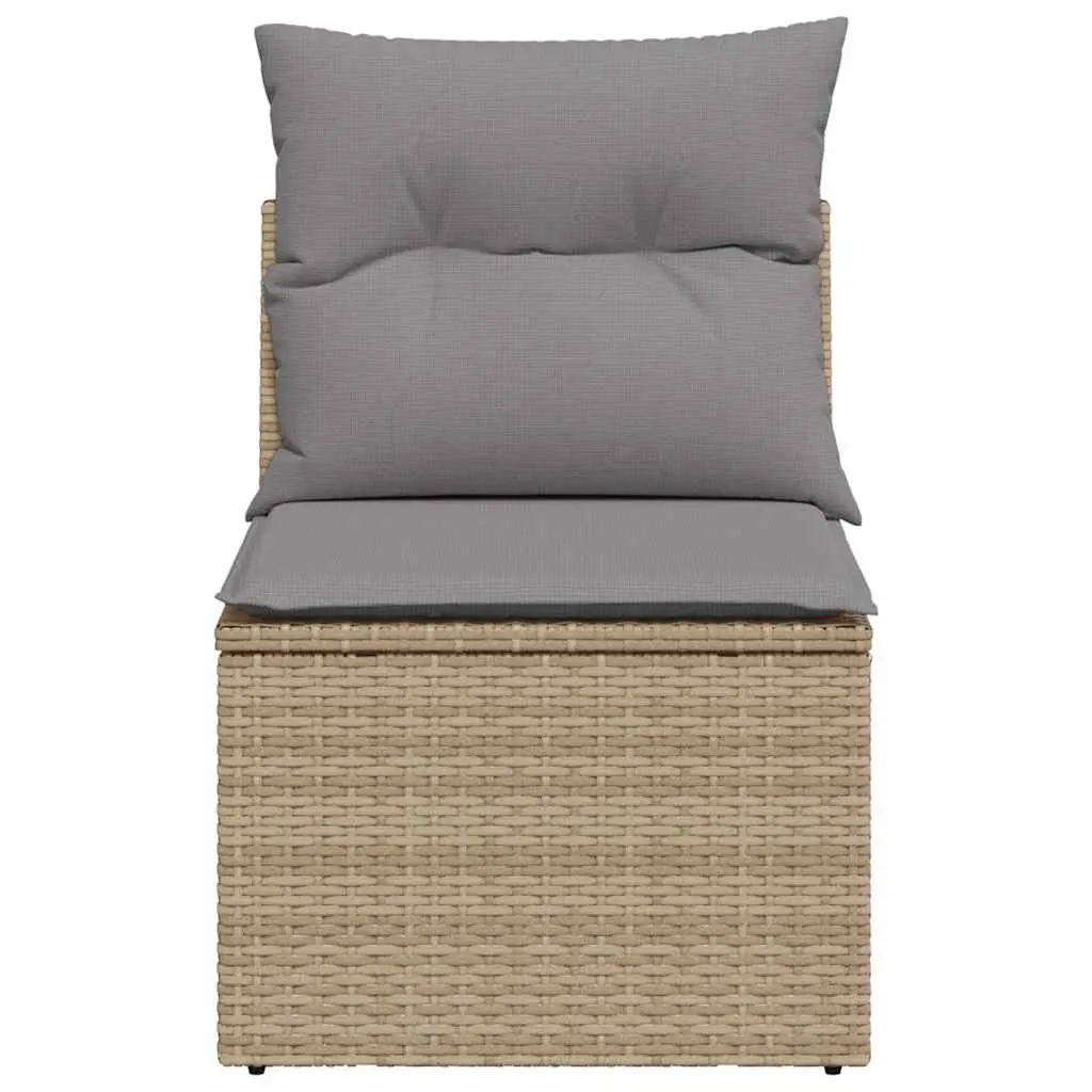 Garden Sofa Armless with Cushions Beige Poly Rattan Modular Outdoor Seating