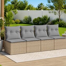 4-Seater Garden Sofa with Cushions Outdoor Patio Furniture Rattan Lounger Beige