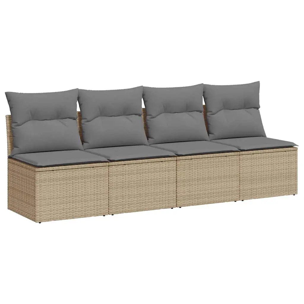 4-Seater Garden Sofa with Cushions Outdoor Patio Furniture Rattan Lounger Beige