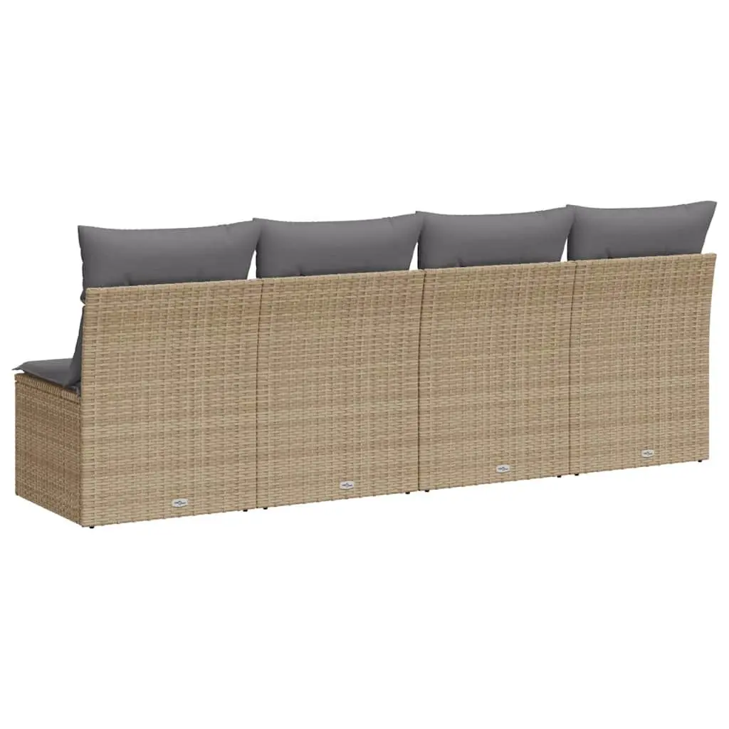 4-Seater Garden Sofa with Cushions Outdoor Patio Furniture Rattan Lounger Beige