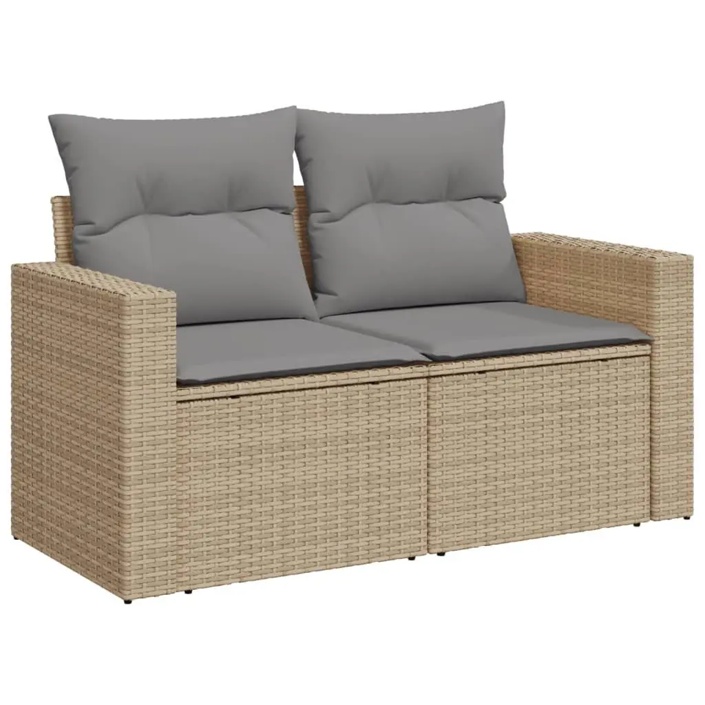 2-Seater Garden Sofa with Cushions Beige PE Rattan Outdoor Patio Furniture