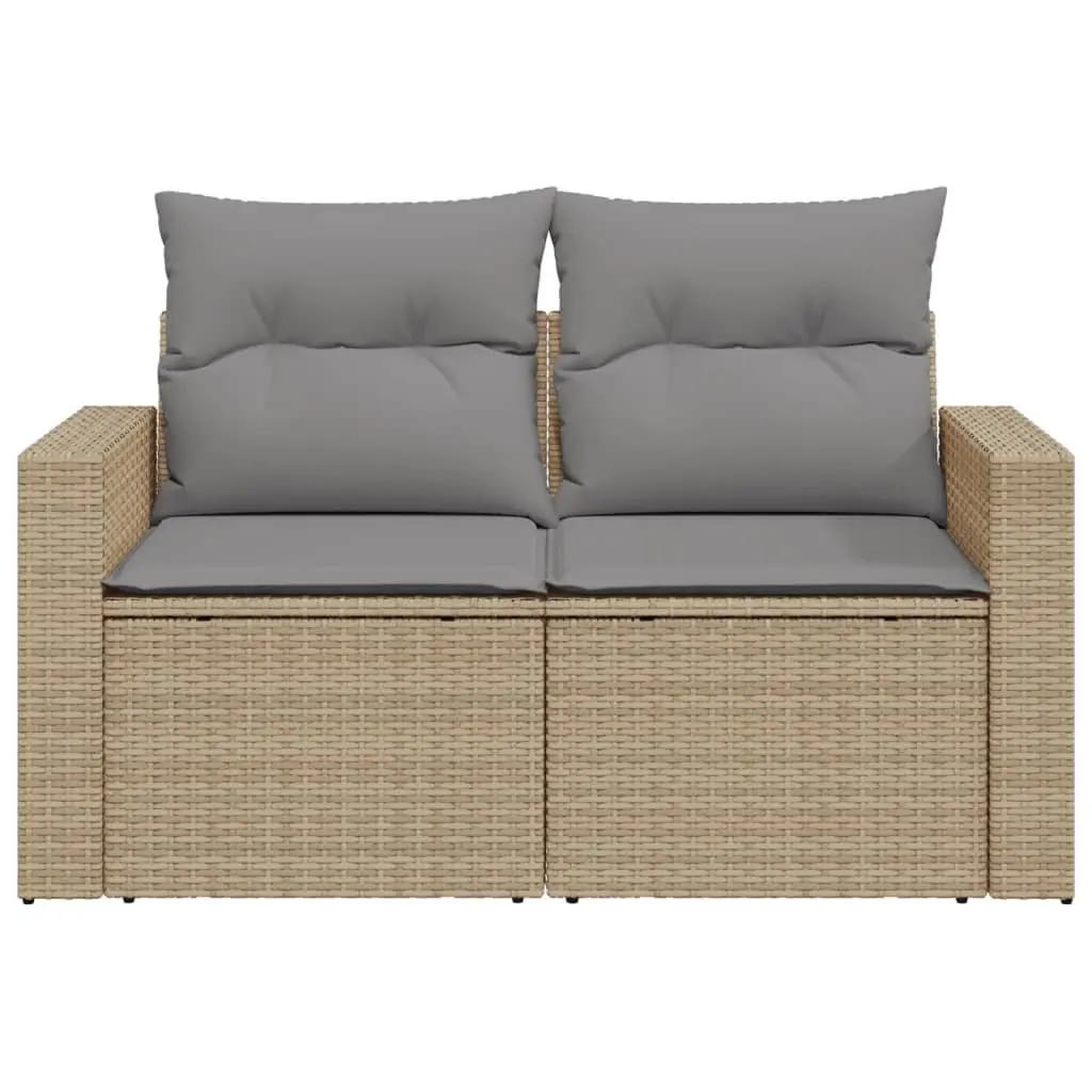 2-Seater Garden Sofa with Cushions Beige PE Rattan Outdoor Patio Furniture