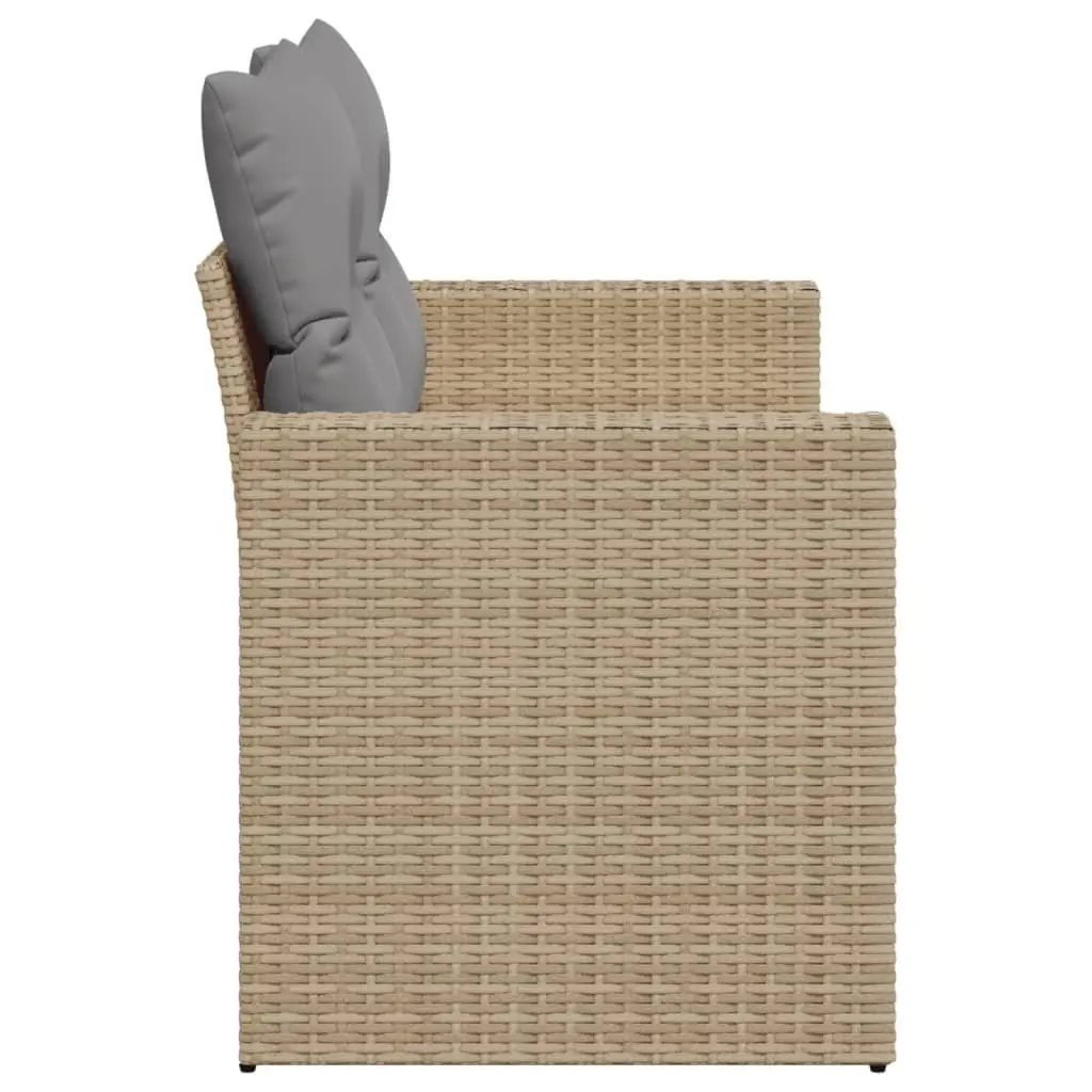 2-Seater Garden Sofa with Cushions Beige PE Rattan Outdoor Patio Furniture