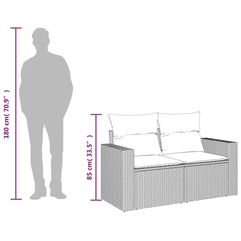 2-Seater Garden Sofa with Cushions Beige PE Rattan Outdoor Patio Furniture