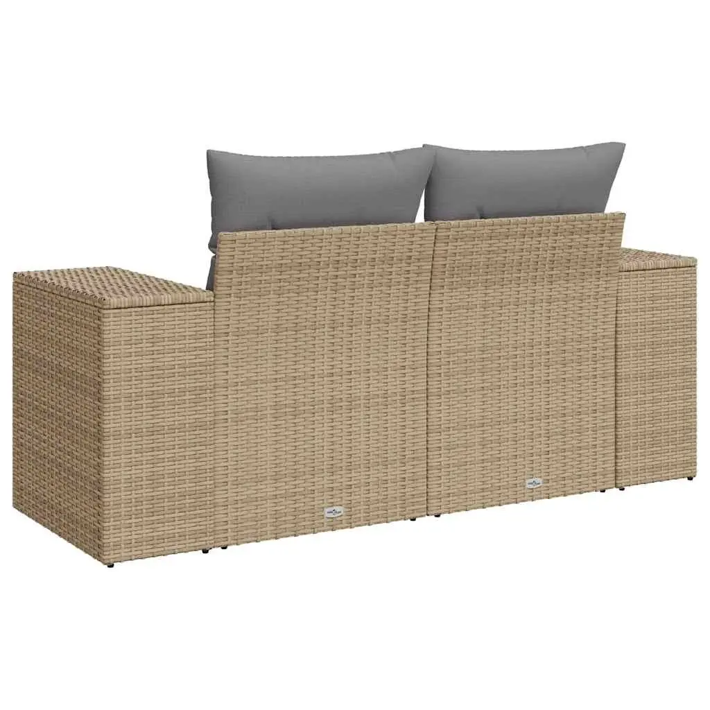2-Seater Garden Sofa Outdoor Patio Furniture with Cushions Beige Poly Rattan