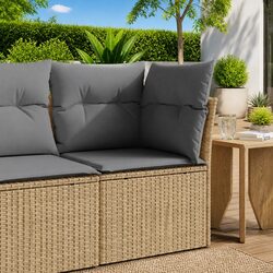 Outdoor Garden Chair Armless PE Rattan with Cushions Storage Beige Patio Seating