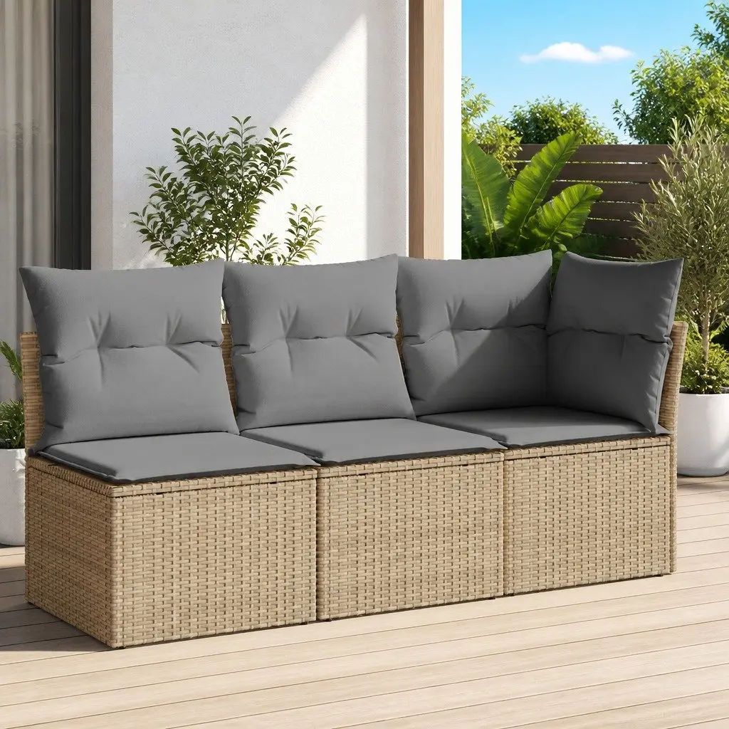 3-Seater Garden Sofa with Storage Cushions Outdoor Patio Furniture Beige