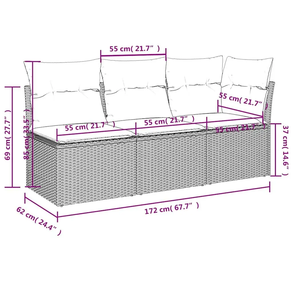 3-Seater Garden Sofa with Storage Cushions Outdoor Patio Furniture Beige