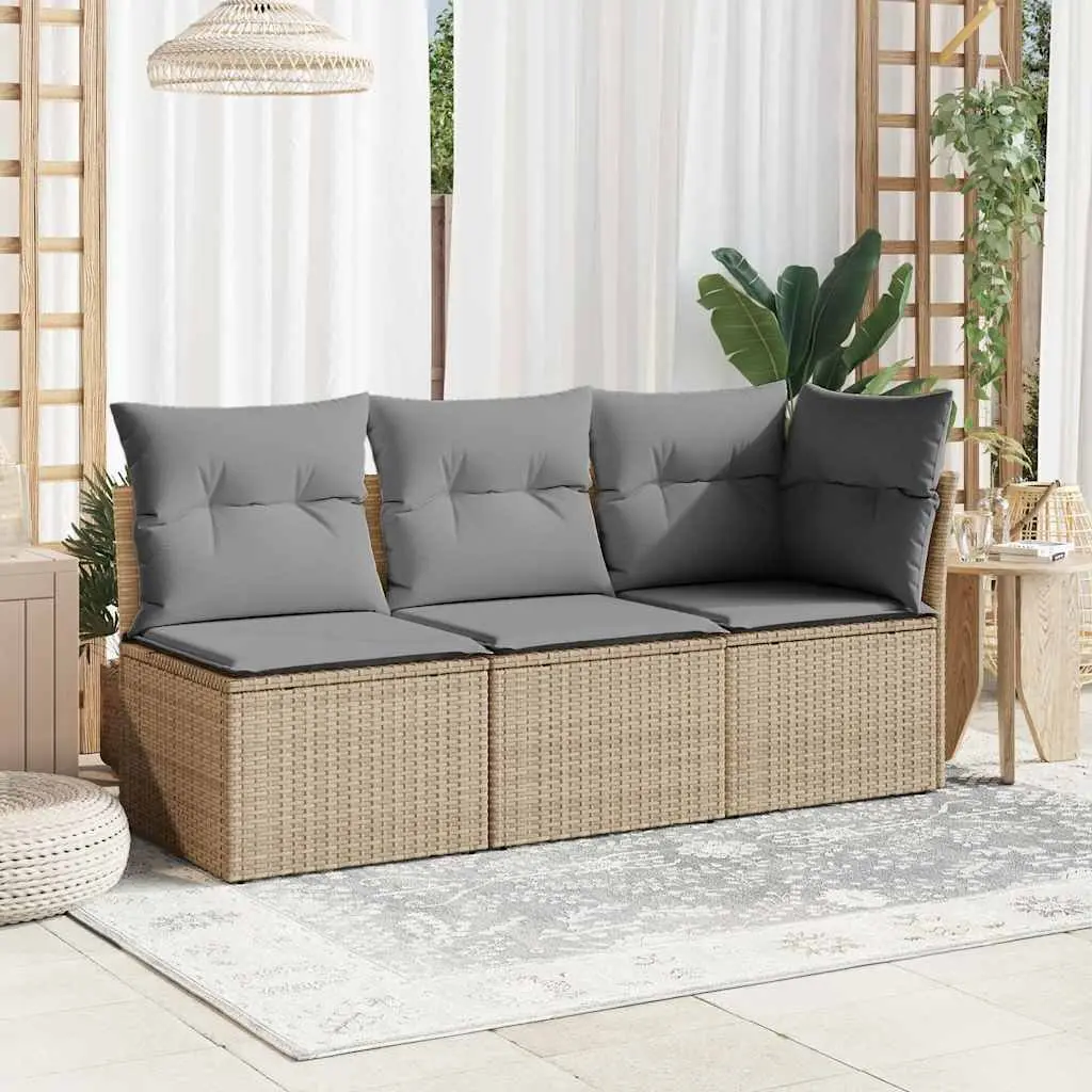 3-Seater Garden Sofa with Storage Cushions Outdoor Patio Furniture Beige