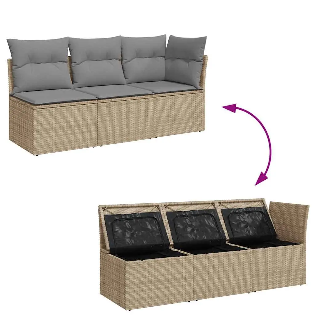 3-Seater Garden Sofa with Storage Cushions Outdoor Patio Furniture Beige