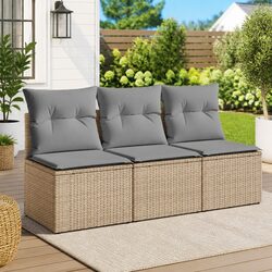 Outdoor Garden Sofa 3-Seater with Storage Cushions Beige Poly Rattan Lounge