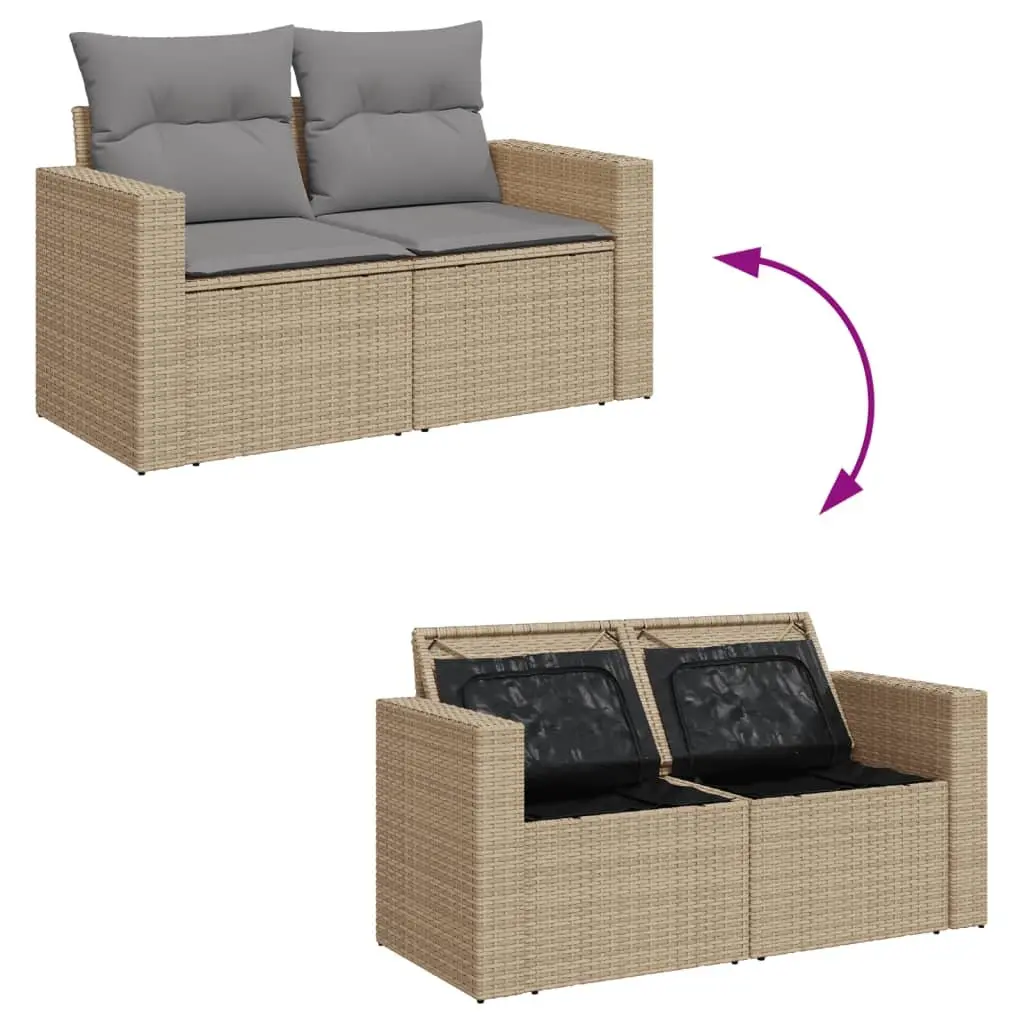 2-Seater Garden Sofa with Cushions Storage Beige Outdoor Furniture Set